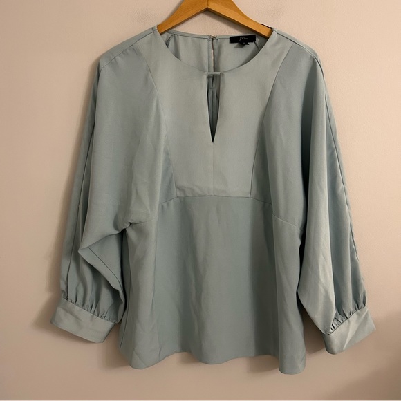 J.Crew Light Blue Keyhole V-Neck Top Satin-Backed Crepe - Picture 2 of 9